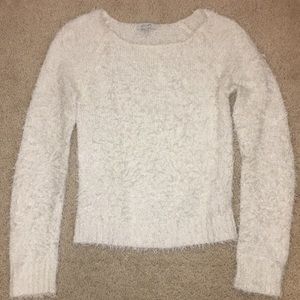 White fuzzy eyelash sweater from Delia’s
